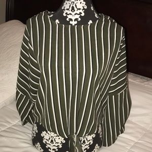 Green, White&Black stripped blouse
